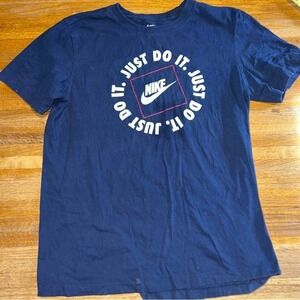 The Nike Tee Men Medium Navy Just Do It Logo Swoosh Crew Neck Short Sleeve Shirt